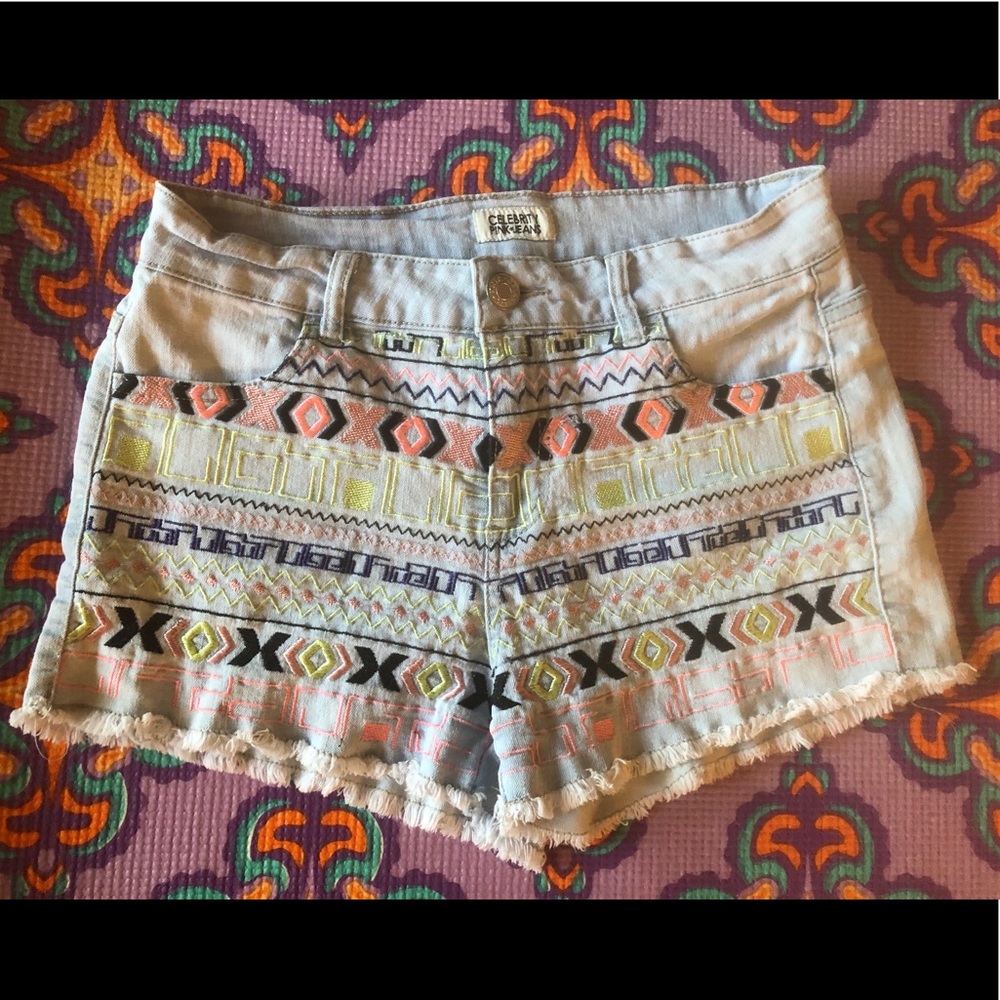 Celebrity pink shorts boho pattern